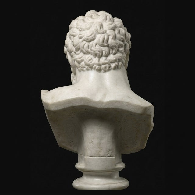Hand-Carved Natural Marble Bust Sculpture – Bust of the Farnese Hercules For Sale In Miami - Image 6 of 6