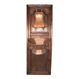 Antique French Hammered Copper & Lavabo Wall Hanging Fountain & Basin Mounted on Door