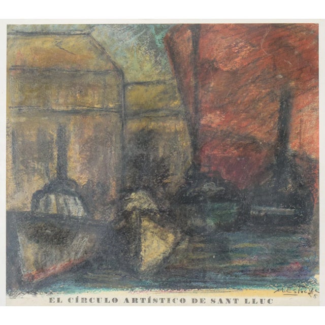 M. Estvade, El Círculo Artístico de Sant Lluc, Expressive Harbor Scene, 1958, Lithograph on Paper, Framed For Sale - Image 9 of 9