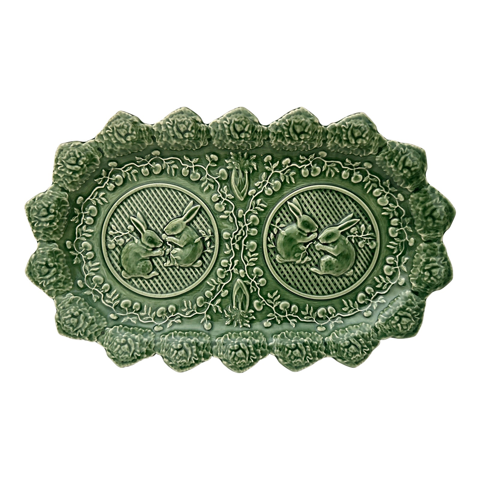 Vintage Bordallo Pinheiro Green Bunny Sandwich Tray | Chairish
