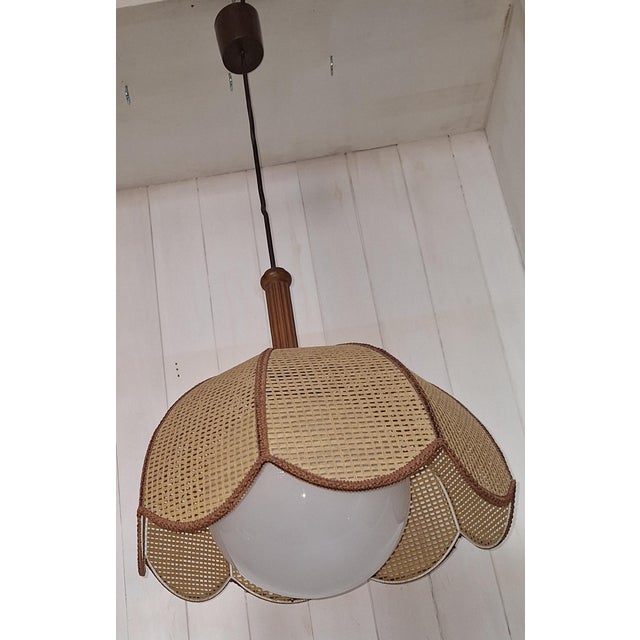 Vintage Pendant Lamp with Brown Plastic and Beechwood Mounting by Linus Bopp, 1980s For Sale - Image 6 of 8
