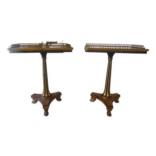 Mid 20th Century English Regency Guéridons Side Tables With Pierced Brass Gallery a Pair For Sale