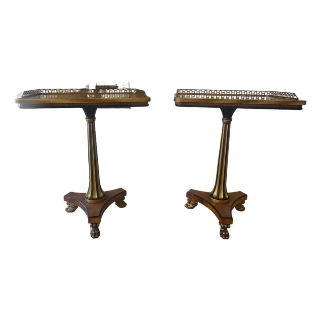 Mid 20th Century English Regency Guéridons Side Tables With Pierced Brass Gallery a Pair For Sale