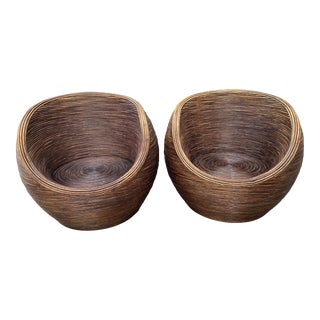 1980s Pair of Vintage Pencil Reed Barrel/Pod Chairs, Styled in the Manner of Vivai Del Sud of Italy For Sale