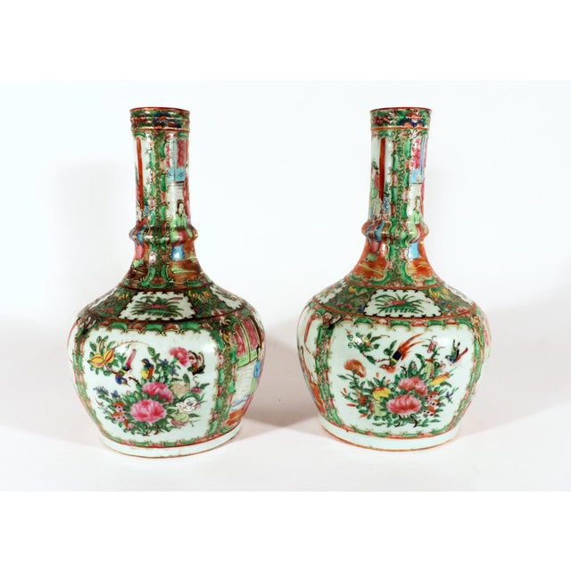 Chinese Export Porcelain Bottle-Form Rose Medallion Vases For Sale - Image 4 of 18