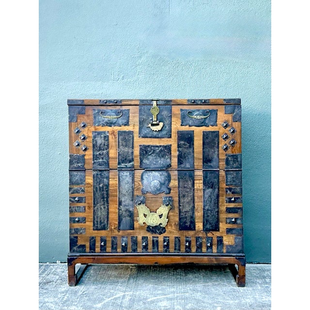 Vintage Asian Hammered Hardware Tansu Cabinet For Sale - Image 10 of 12