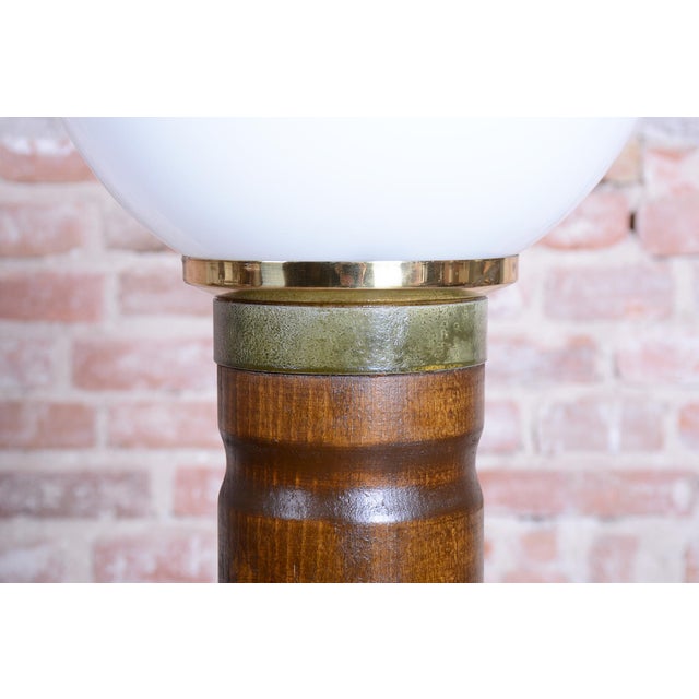 Art Deco Floor Lamp in Walnut, Brass and Milk Opaline Glass, Czech, 1930s For Sale - Image 3 of 12
