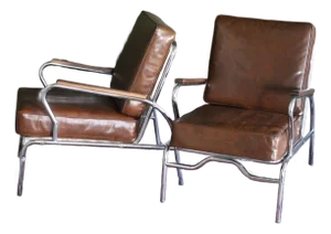 1940s Art Deco Style Pair of Chromecraft Brown Chairs
