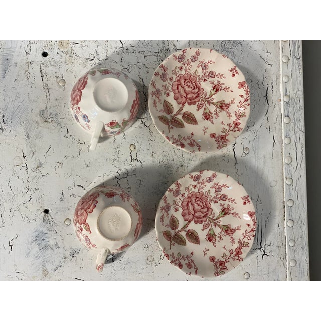 1980s Johnson Brothers England China Rose Chintz Cups & Saucers Set- 4 Pieces For Sale - Image 11 of 13