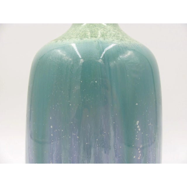 Studio Pottery Vintage Mid 20th Century Crackle Drip Ceramic Vessel Vase Turquoise Teal Blue Lilac Purple Citrine Lime Green For Sale - Image 4 of 9