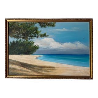 Vintage Beach Impressionist Landscape Oil on Canvas Painting – Framed For Sale