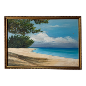 Vintage Beach Impressionist Landscape Oil on Canvas Painting – Framed