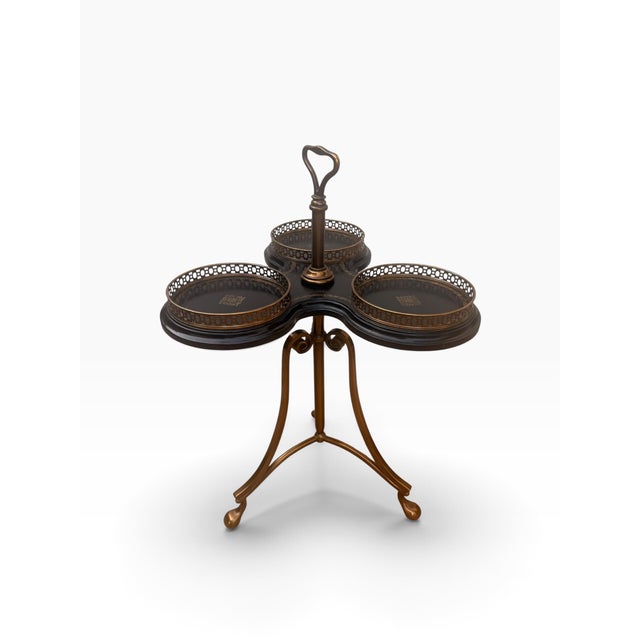 Maitland - Smith Vintage Maitland-Smith Trefold Tooled Leather & Brass Side Table For Sale - Image 4 of 16