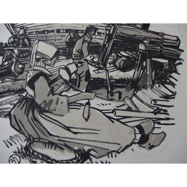 Mathurin Meheut, Boats Under Construction in Armor, 1930s, Original Woodcut For Sale - Image 5 of 6