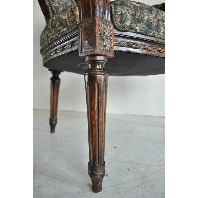 Vintage French Louis XVI Style Carved Walnut Fireside Arm Chair Fauteuil For Sale In Philadelphia - Image 6 of 11