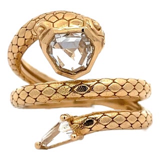 18k Yellow Gold Gia Certified 0.73ct I Vvs2 Diamond Serpent Ring, Size 5.5 For Sale