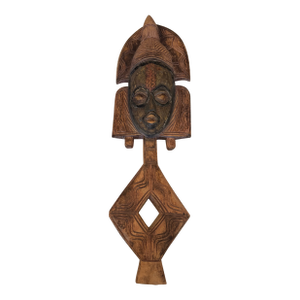 Late 19th Century Old African Kota Tribal Wood and Copper Ancestor Carved Wooden Statue Art Wall Hanging