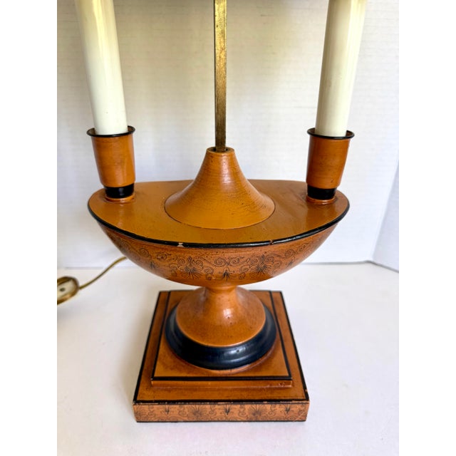 Metal Mid 20th Century Italian Terracotta Neoclassical Tole Bouillotte Lamp For Sale - Image 7 of 13