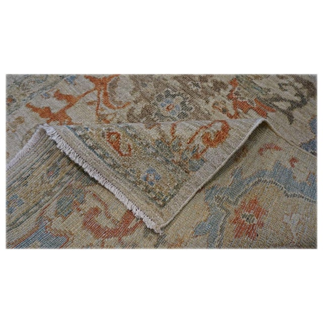 Persian Sultanabad Wool 3x3 Square Ivory, Light Blue & Rust Handmade Area Rug #1141257 For Sale In Houston - Image 6 of 6