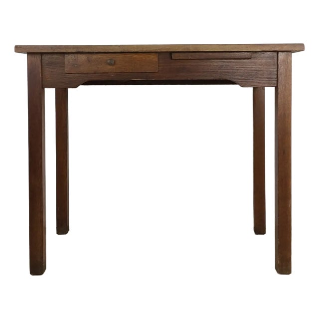 Antique Oak Writing Desk With Drawer and Draw Leaf Surface For Sale