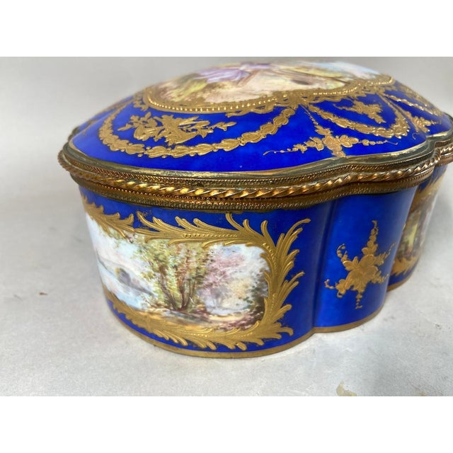 Manufacture de Sevres 19thC Sevres Rococo Blue Porcelain Gallant Box - 1 For Sale - Image 4 of 16