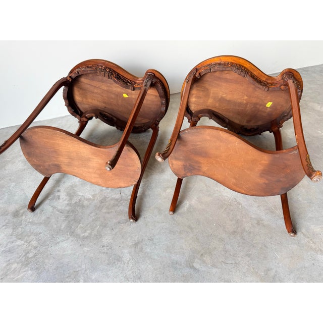 Antique Louis XV-Style Kidney Shape Inlaid Marquetry Two-Tier End Tables or Nightstands – Pair For Sale - Image 12 of 12