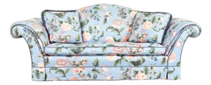 Baker Furniture English Traditional Floral Upholstered Roll Arm Camelback Sofa