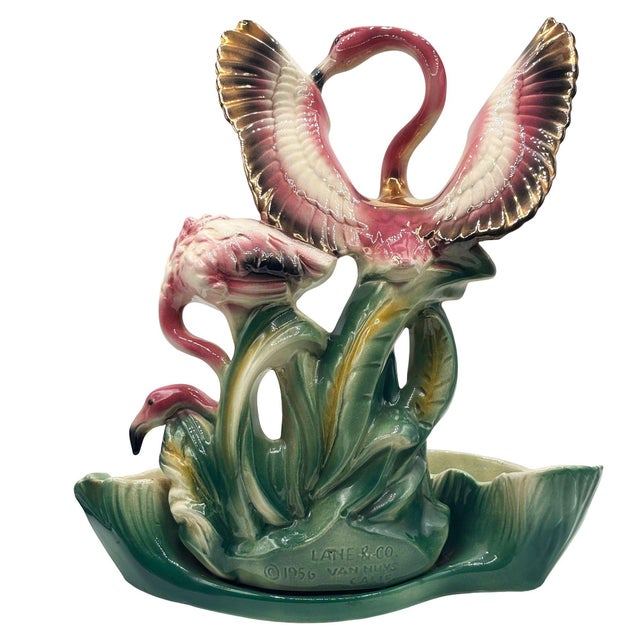 1950s 1956 Ceramic Flamingo Tropical Pond Indoor Planter by Lane & Company California For Sale - Image 5 of 12