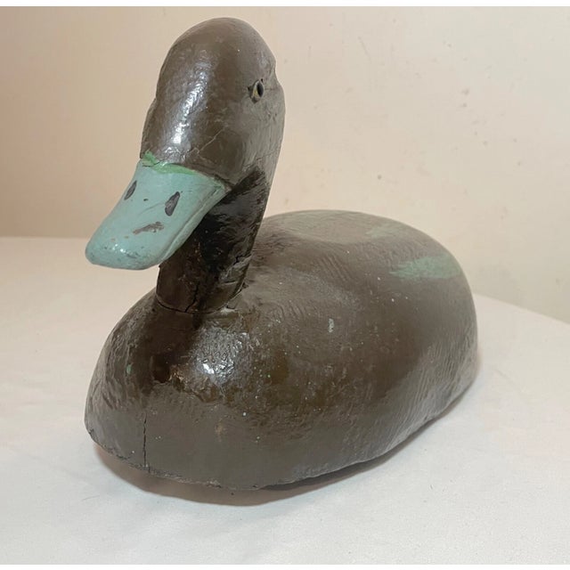 Antique Hand Carved Wood Flat Bottom Folk Art Bluebill Duck Decoy Sculpture For Sale - Image 12 of 12