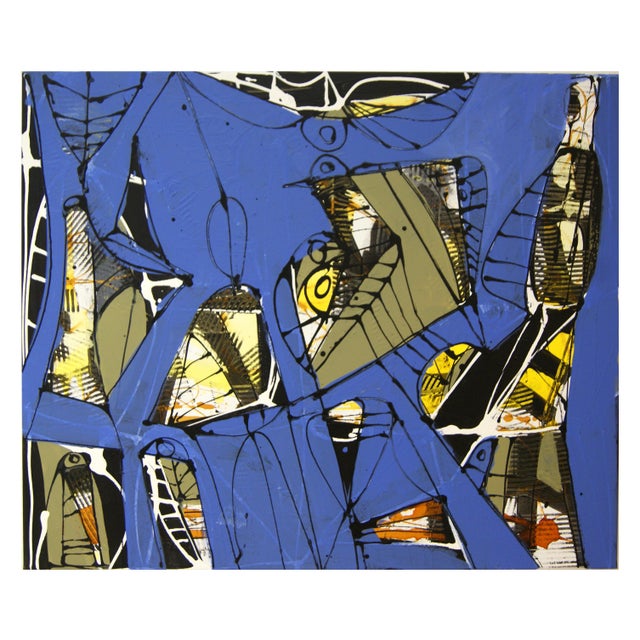 from a fabric of lines, surfaces, shapes and structures, balanced by matte and bright colors, the artist creates...