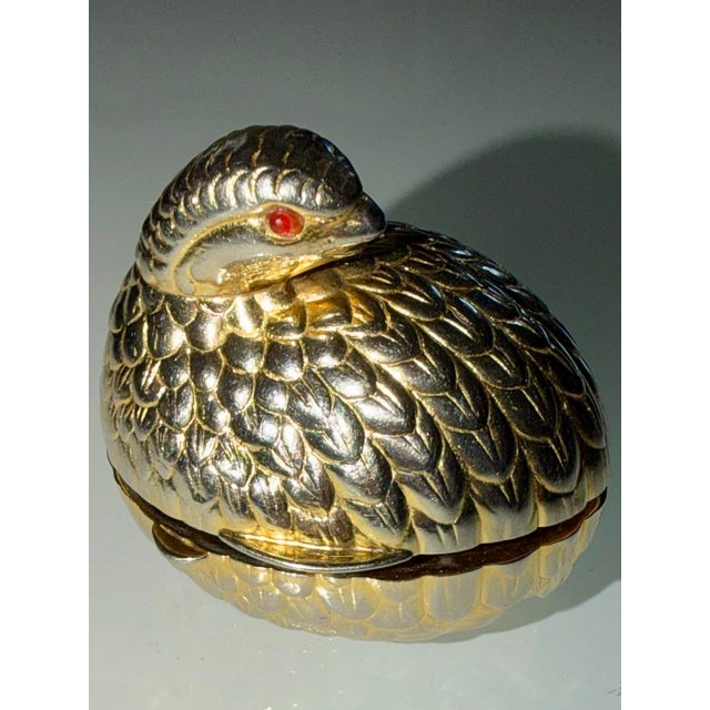 Metal Signed Judith Leiber 1980's Resting Quail Pill Box For Sale - Image 7 of 12