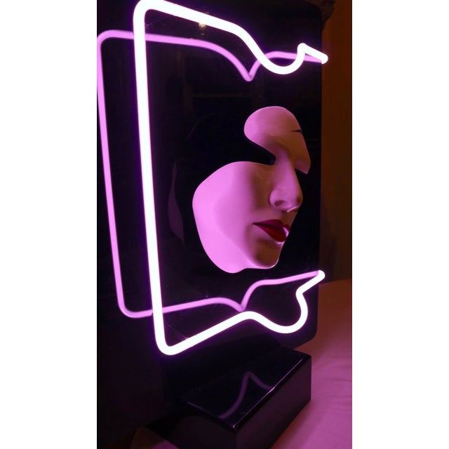 1990s Craig Kraft Studio Lucite and Ceramic Neon Light Mask Sculpture Statue Modern For Sale - Image 9 of 12