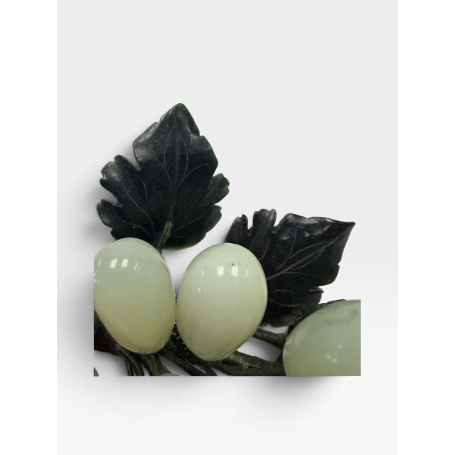 Mid 20th Century Vintage Chinese Hand-Carved Jade & Hardstone Grape Cluster on Silk Wrapped Stem For Sale - Image 5 of 8