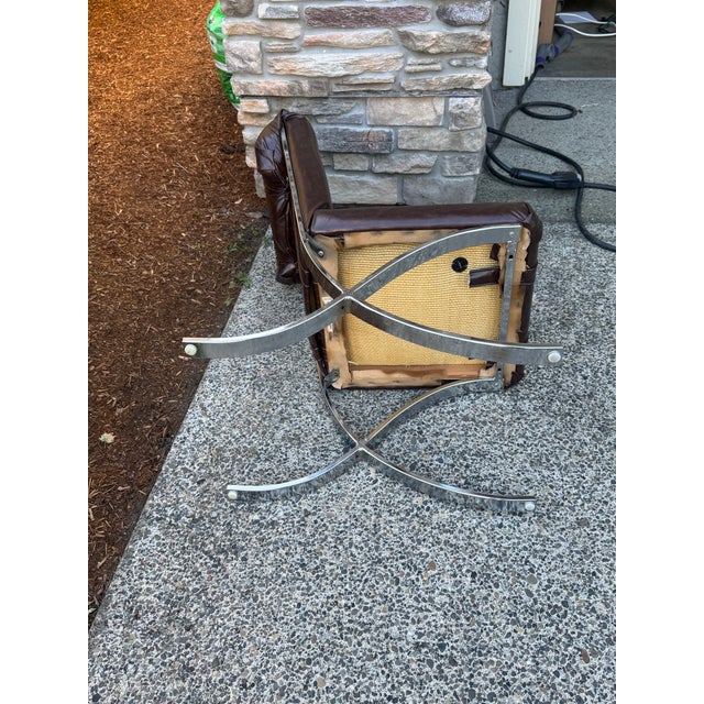 Metal Vintage 1970s Cal-Style Furniture Mfg. Co. Barcelona-Style Chrome X-Base Lounge Chair For Sale - Image 7 of 7