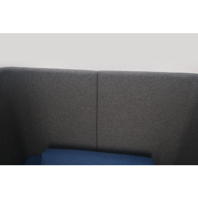 Pair Mid Century Modern Wingback Lounge Chairs Blue Grey Wool Upholstery MINT! For Sale - Image 6 of 18