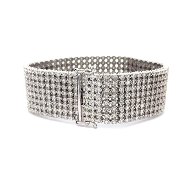 Metal 36 Carat Round Diamond 10k White Gold 8-Row Oversized Tennis Bracelet For Sale - Image 7 of 10