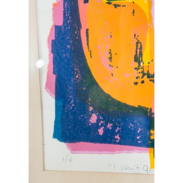 1960s Mid Century Modern Art Print Figure Abstract Portrait Sign Signed Blue Pink For Sale - Image 9 of 13