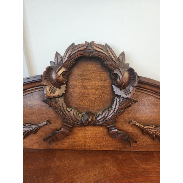 French Vintage Carved Wood Furniture Pediment Crest, French Style Architectural Applique, Ornate Laurel Wreath Furniture Topper Decor For Sale - Image 3 of 11