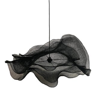 21st Century Handcrafted Knitted Lamp Veil in Black Color, D100cm For Sale