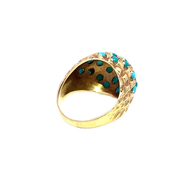 Mid 20th Century 18k Yellow Gold Vintage Turquoise Studded Ring, Size 5.5 For Sale - Image 9 of 10