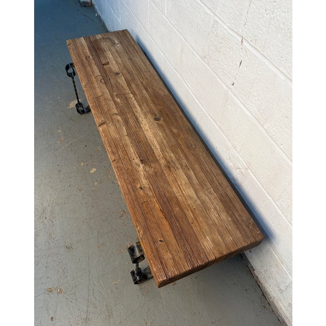 Mid 20th Century Rustic Industrial Wrought Iron Butcher-Block Bench For Sale - Image 10 of 11