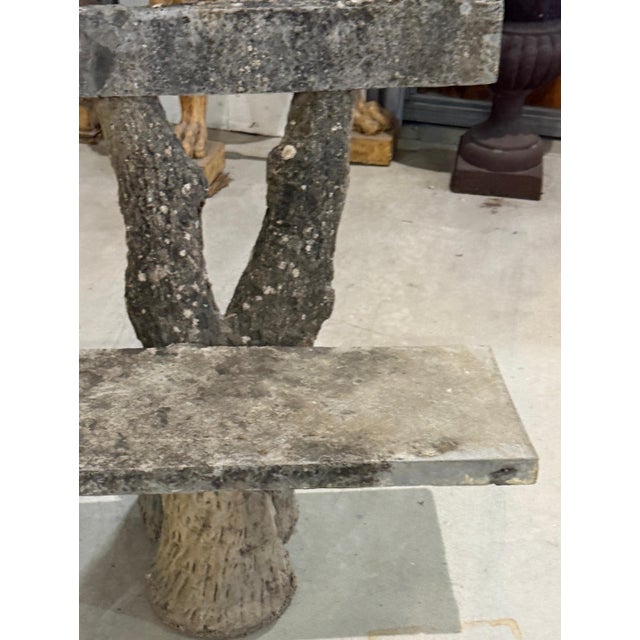 Monumental French Faux Bois Cast Stone Bench Tree Trunk Supports, circa 1920s For Sale - Image 15 of 18