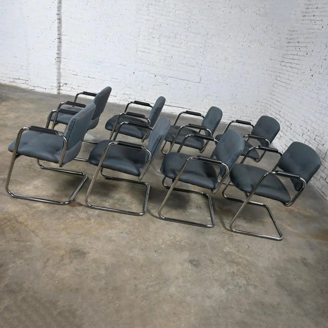Late 20th Century Gray & Chrome Cantilever Chairs by United Chair Co Style of Steelcase Set of 8 For Sale - Image 6 of 11