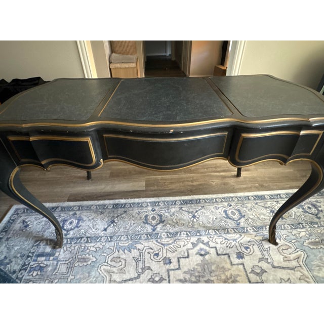 1960s Vintage Louis XV Drexel Heritage Writing Desk With Original Cane Back Chair For Sale - Image 5 of 9