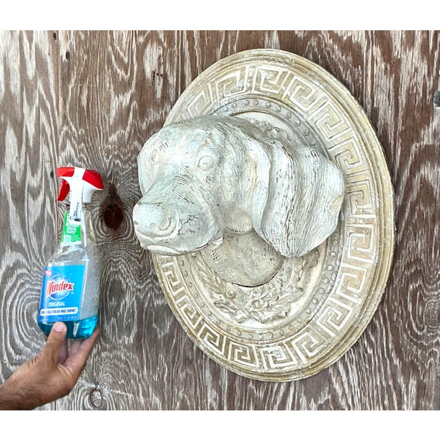 Vintage Boho Greek Key Carved Dog Wall Hanging For Sale In West Palm - Image 6 of 8