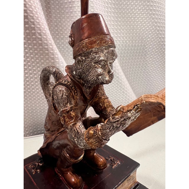 Maitland - Smith Vintage Maitland-Smith Style Bell-Hop Monkey Reading on Stack of Books Table Lamp With Gold Damask Beaded Shade For Sale - Image 4 of 11