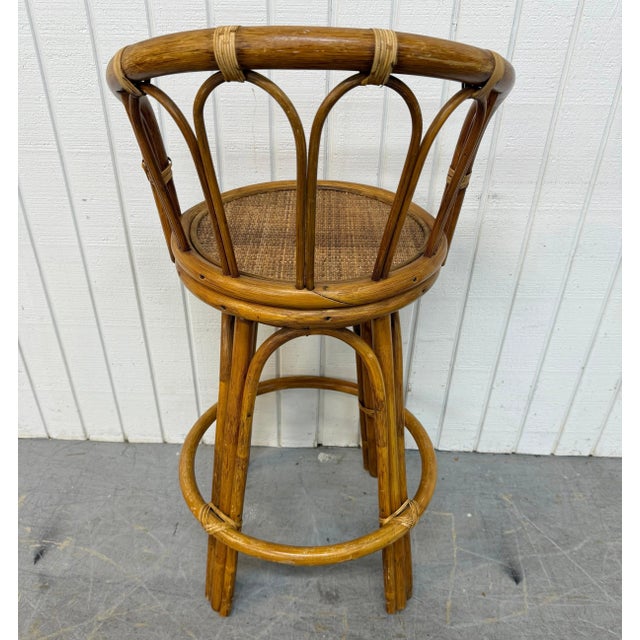Vintage Rattan Swivel Bar Stools - Set of 3 For Sale In Philadelphia - Image 6 of 6