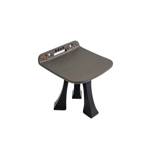 Pok Collection Hand Carved Solid Oak Stool with Inlaid Marble Gems by Soshiro, 2019 For Sale - Image 9 of 9