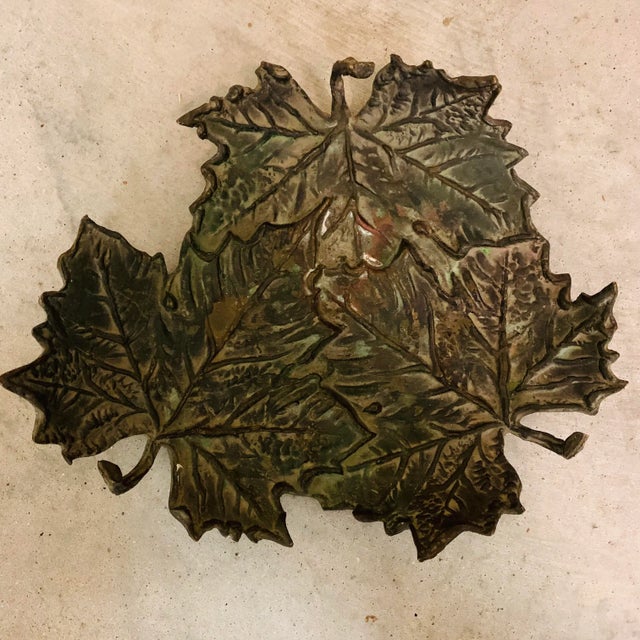 Metal Vintage Cast Metal Maple Leaf Tray For Sale - Image 7 of 12