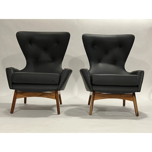 Pair of Adrian Pearsall wing chairs Model 2231-C in dark green leather (high quality hide from Herman Miller which almost...